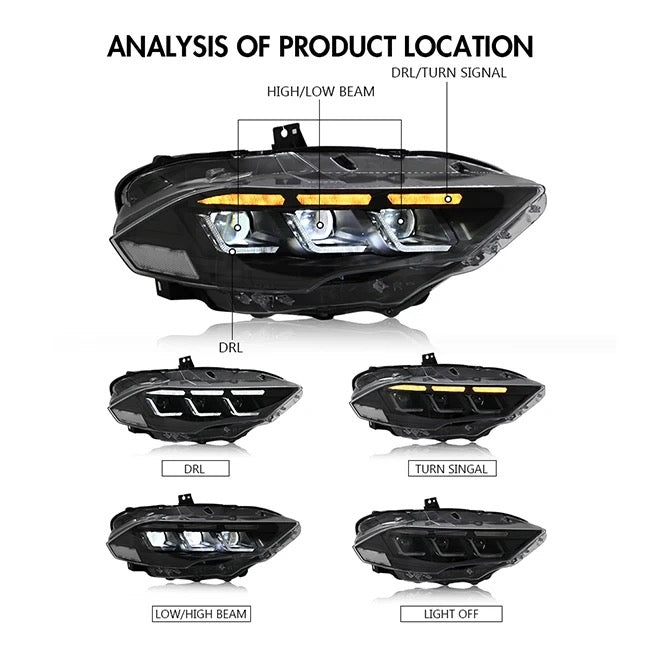 OAC S650 Style Ford Mustang Headlights With Sequential Turn Signals (15-23)