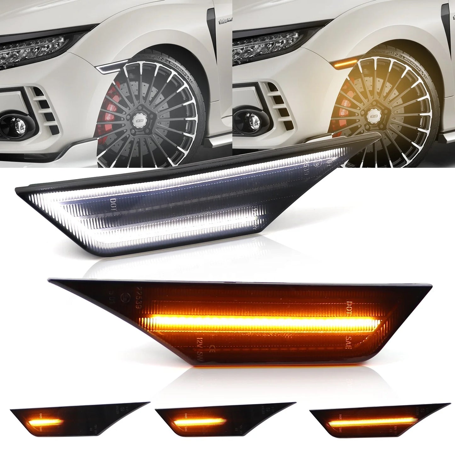 OAC 16-21 Honda Civic Smoked LED Side Marker Lights (Turn Signal & DRL Modes)