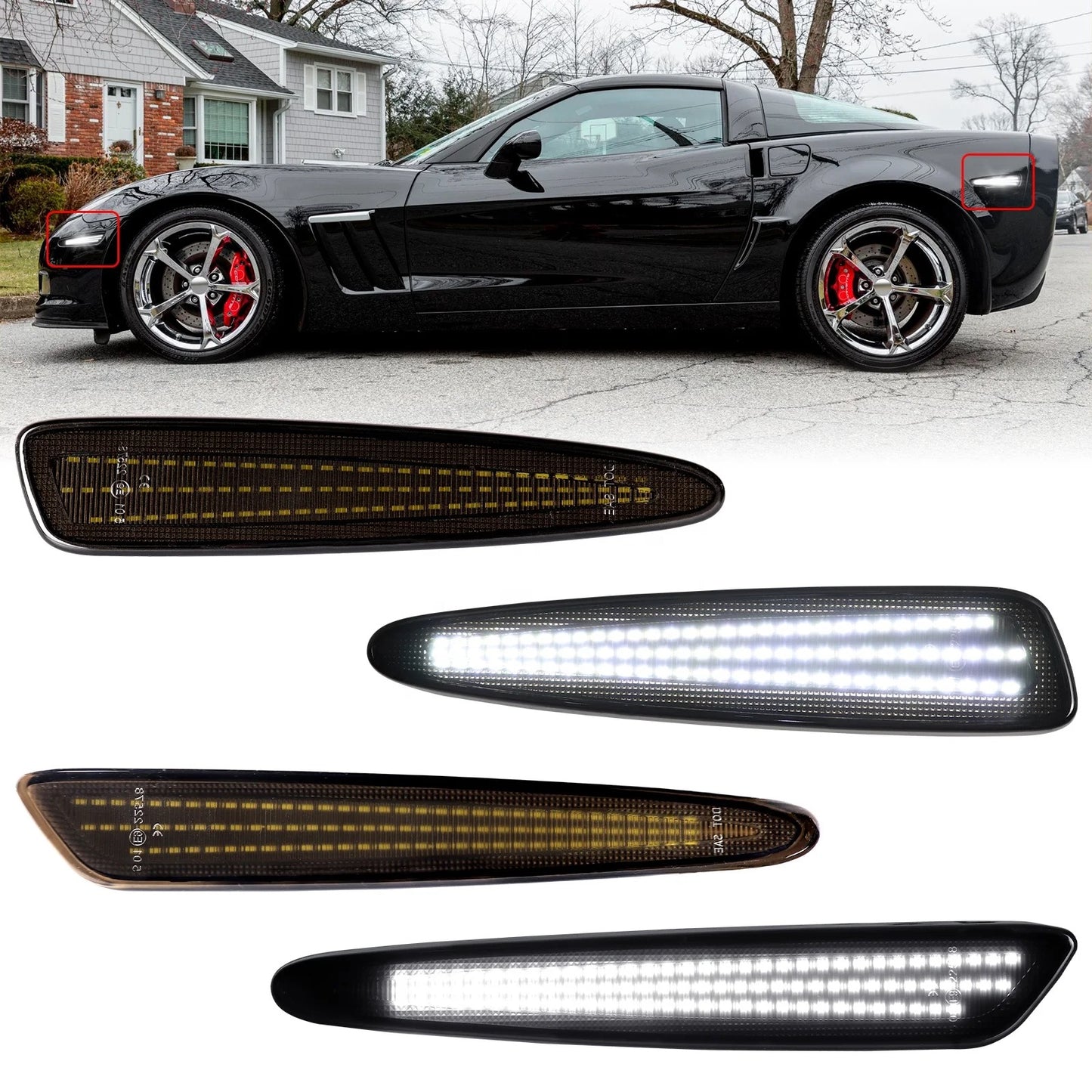 OAC V2 05-13 C6 Corvette Smoked LED Side Marker Lights (Front&Rear)