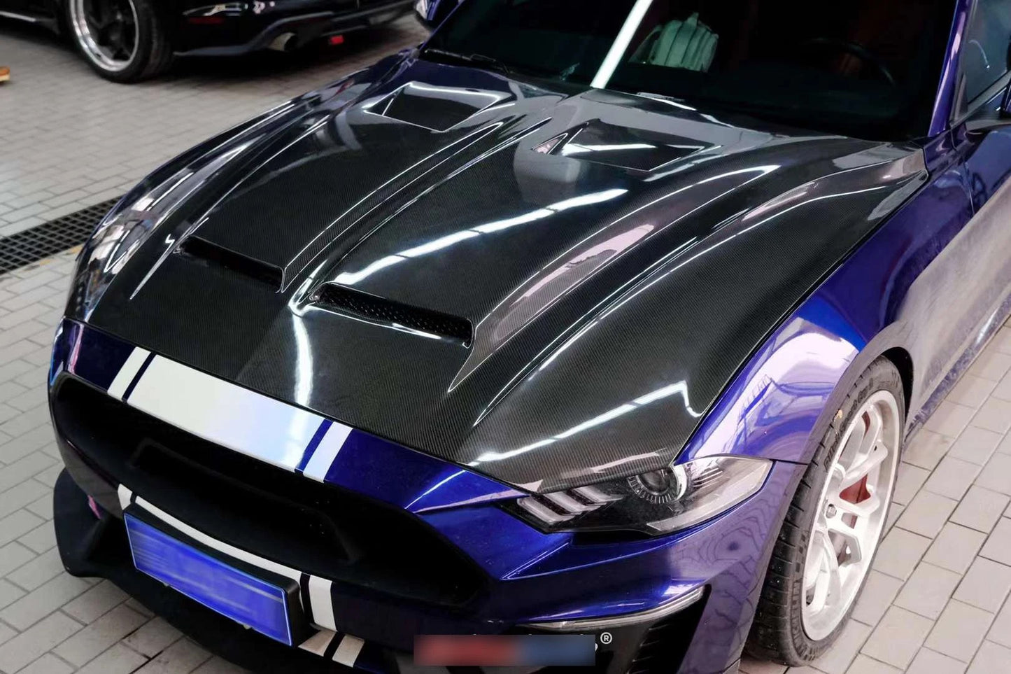 OAC Carbon Fiber Super Snake Hood for 15-23 Ford Mustang (Single/Double Sided)