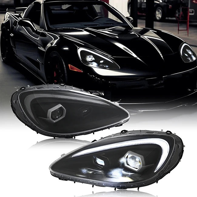 OAC McLaren Style Corvette C6 Headlights W/ Sequential Turn Signals (Smoked)